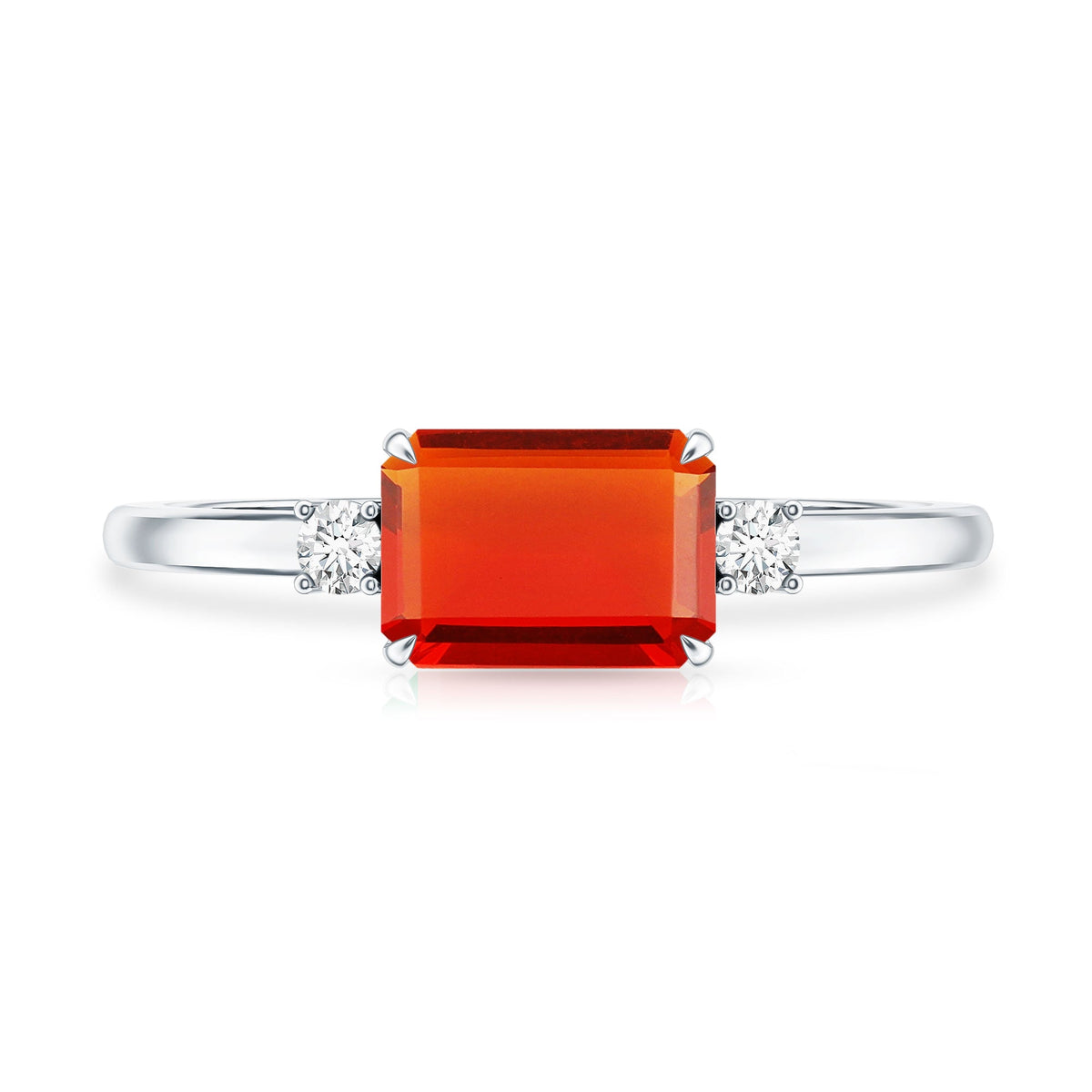 1 Carat Octagon Cut Fire Opal East West Engagement Ring with Diamond