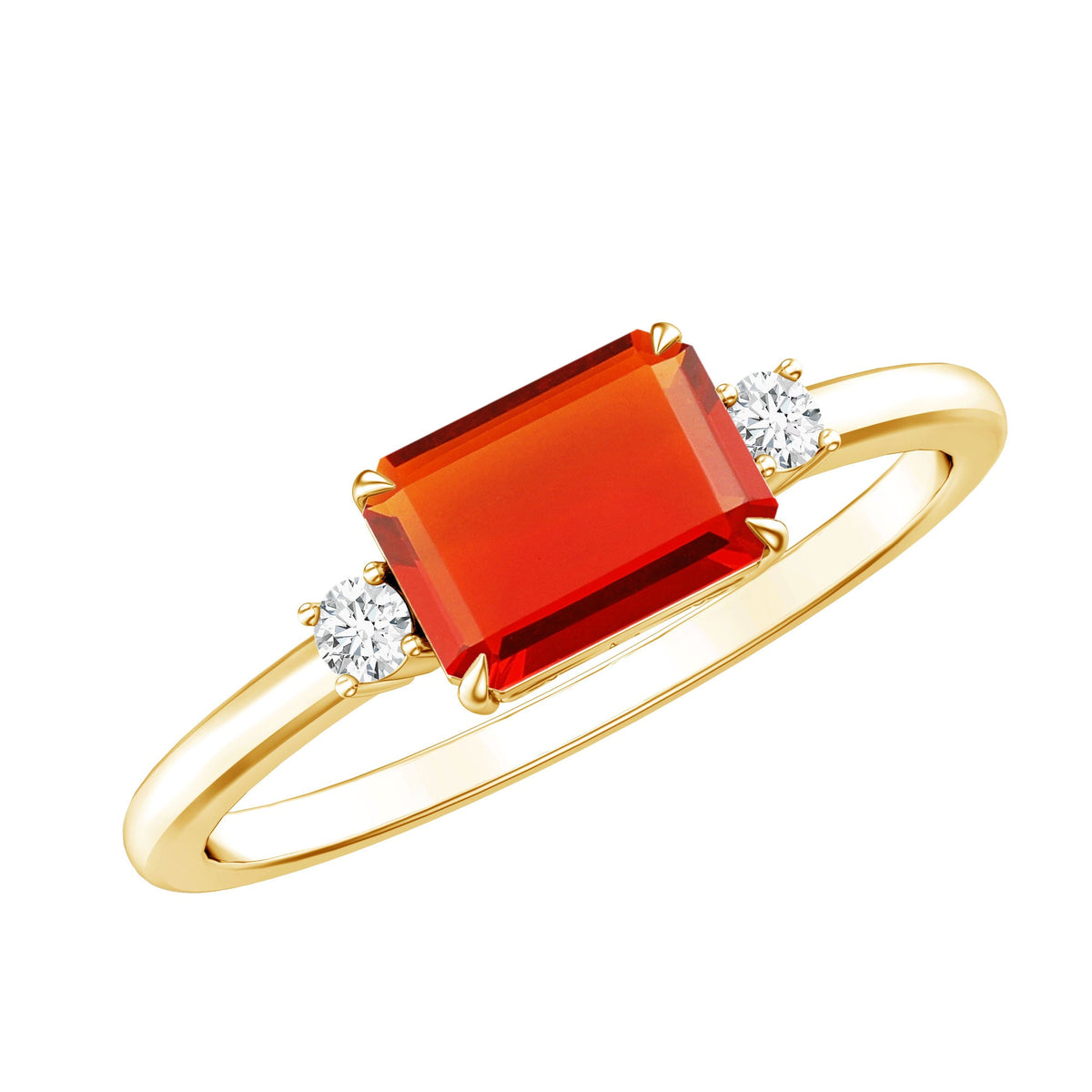 1 Carat Octagon Cut Fire Opal East West Engagement Ring with Diamond