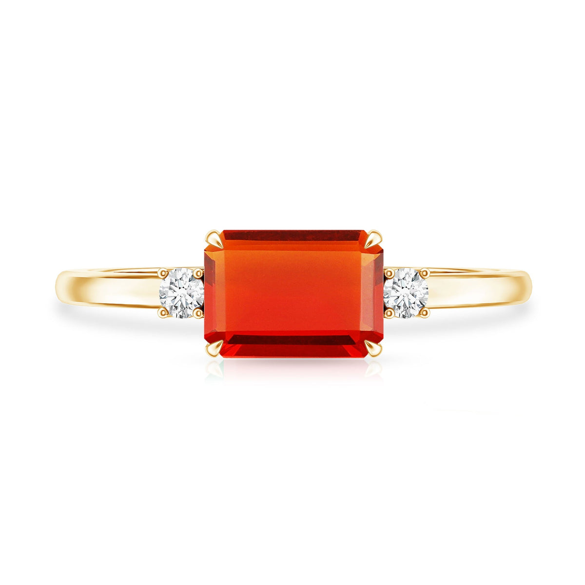 1 Carat Octagon Cut Fire Opal East West Engagement Ring with Diamond