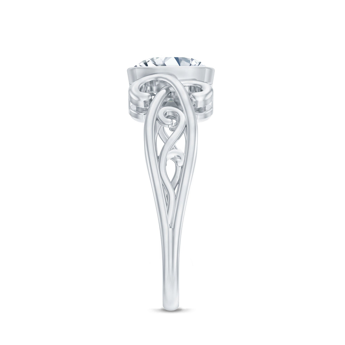Vintage Style Cushion Moissanite Solitaire Ring in Bezel Setting