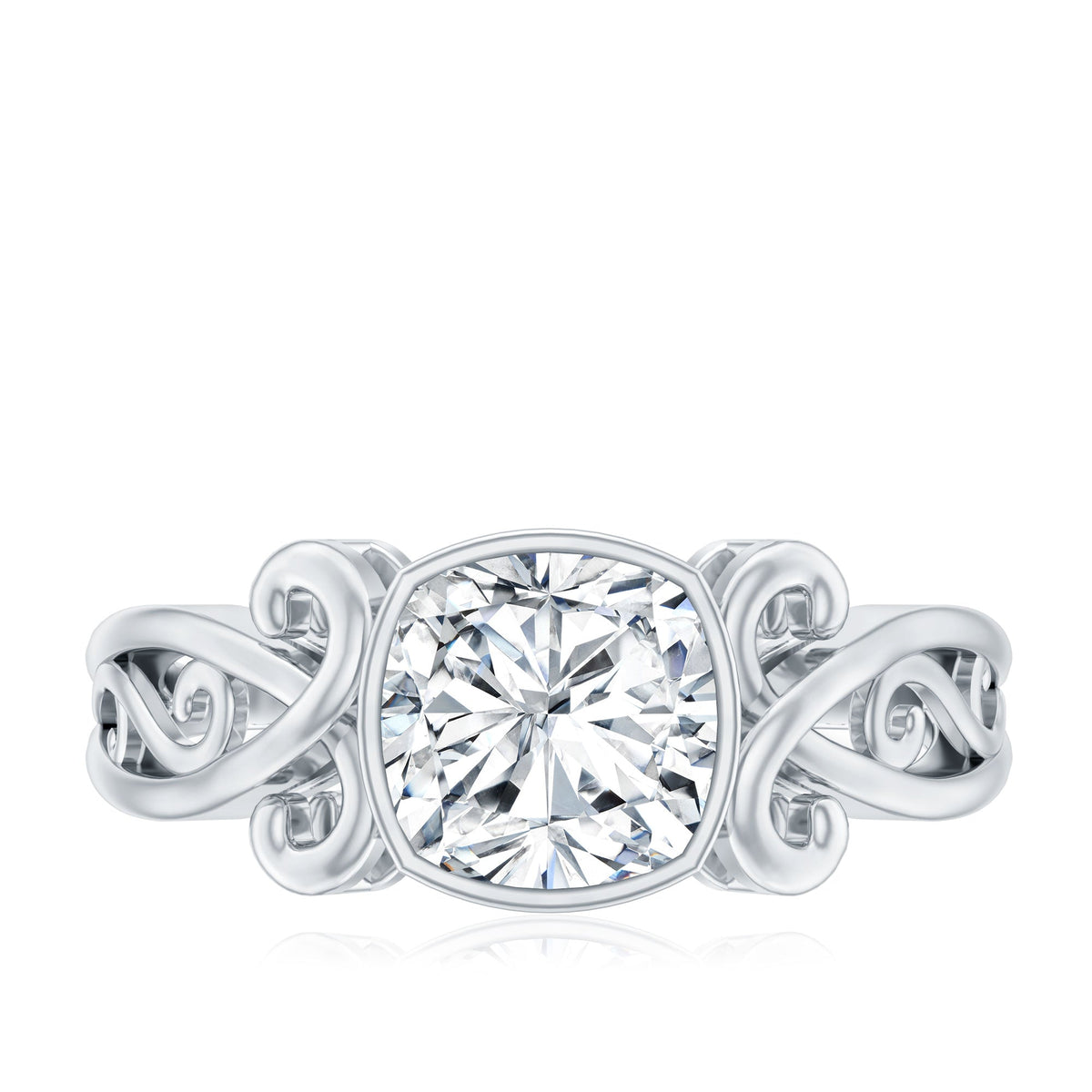 Vintage Style Cushion Moissanite Solitaire Ring in Bezel Setting