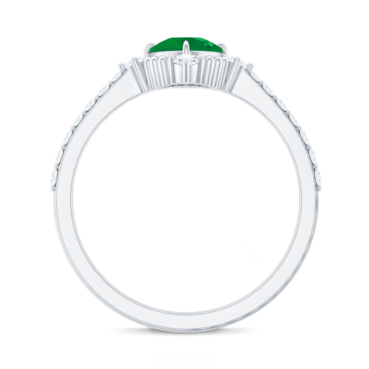 Antique Looking Real Emerald Cushion Cut Engagement Ring with Diamond