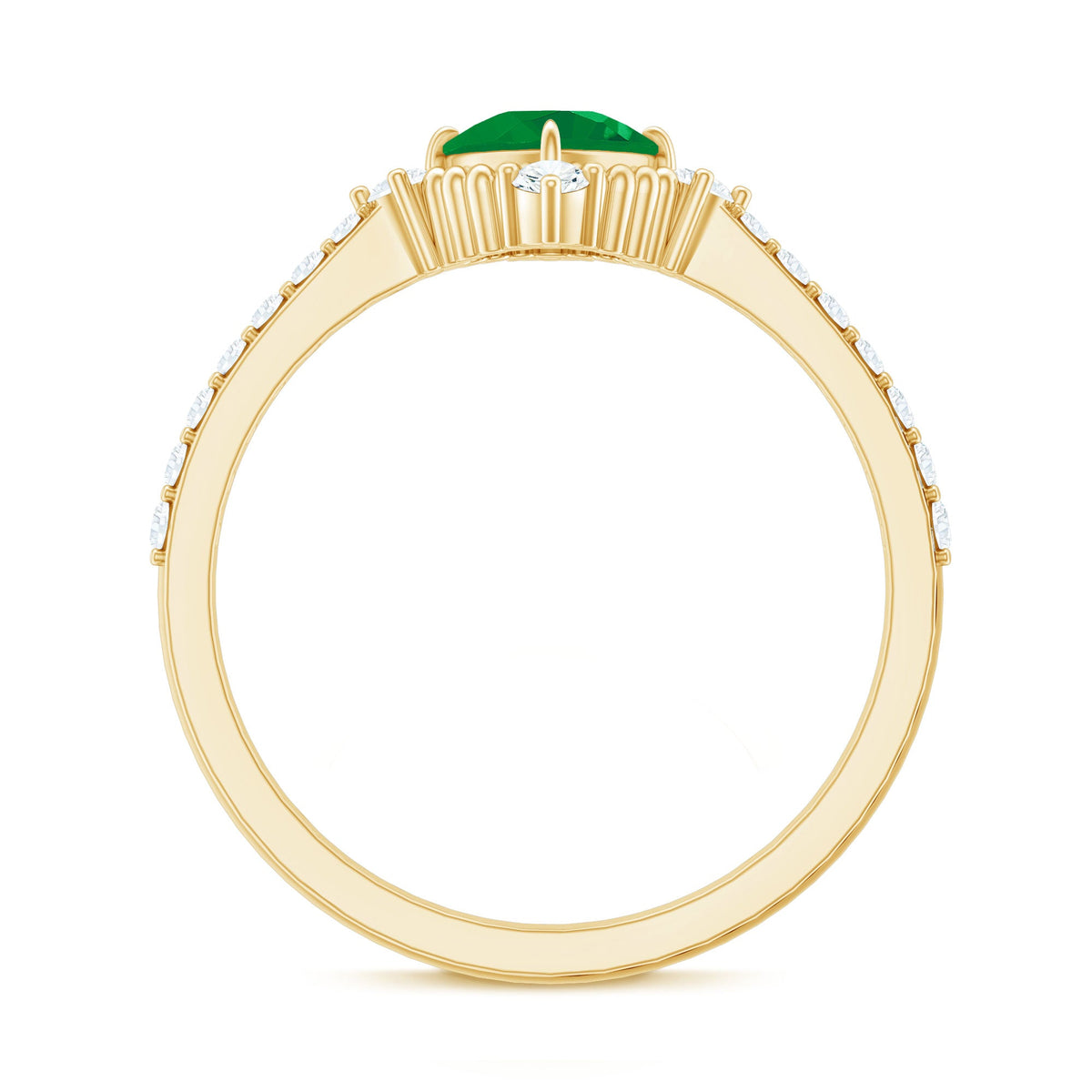 Antique Looking Real Emerald Cushion Cut Engagement Ring with Diamond