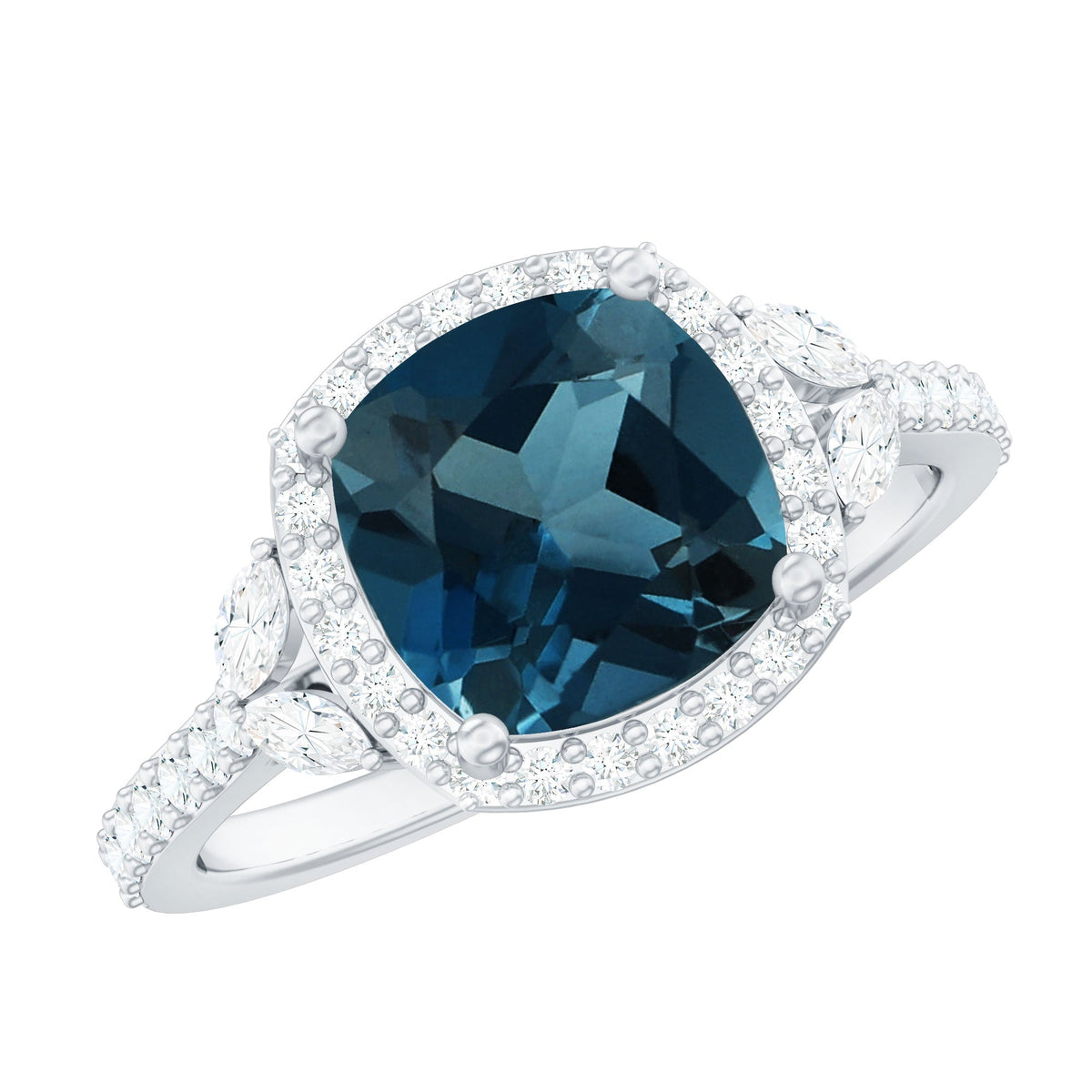 Certified Cushion Cut London Blue Topaz and Diamond Engagement Ring