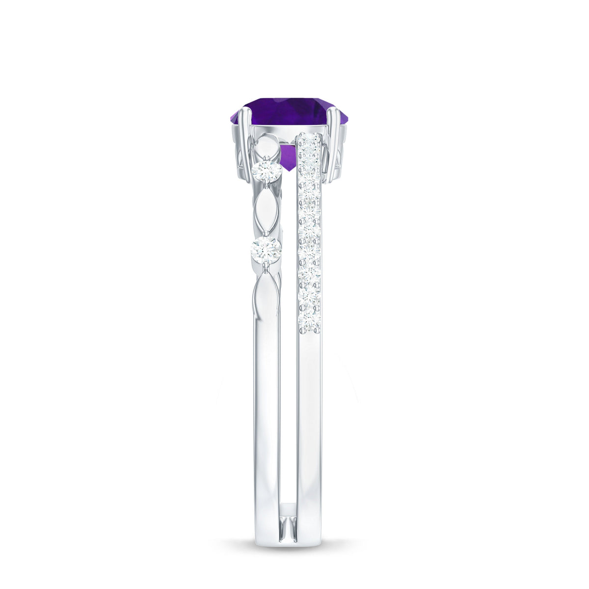 1.2 Carat Amethyst Double Band Engagement Ring with Diamond