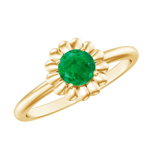 Certified Natural Emerald Flower Promise Ring with Certificate