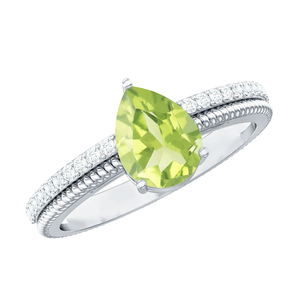 1 Carat Pear Shaped Peridot And Diamond Engagement Ring