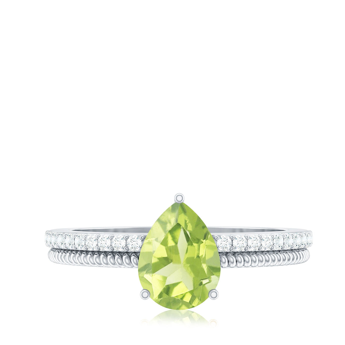 1 Carat Pear Shaped Peridot And Diamond Engagement Ring