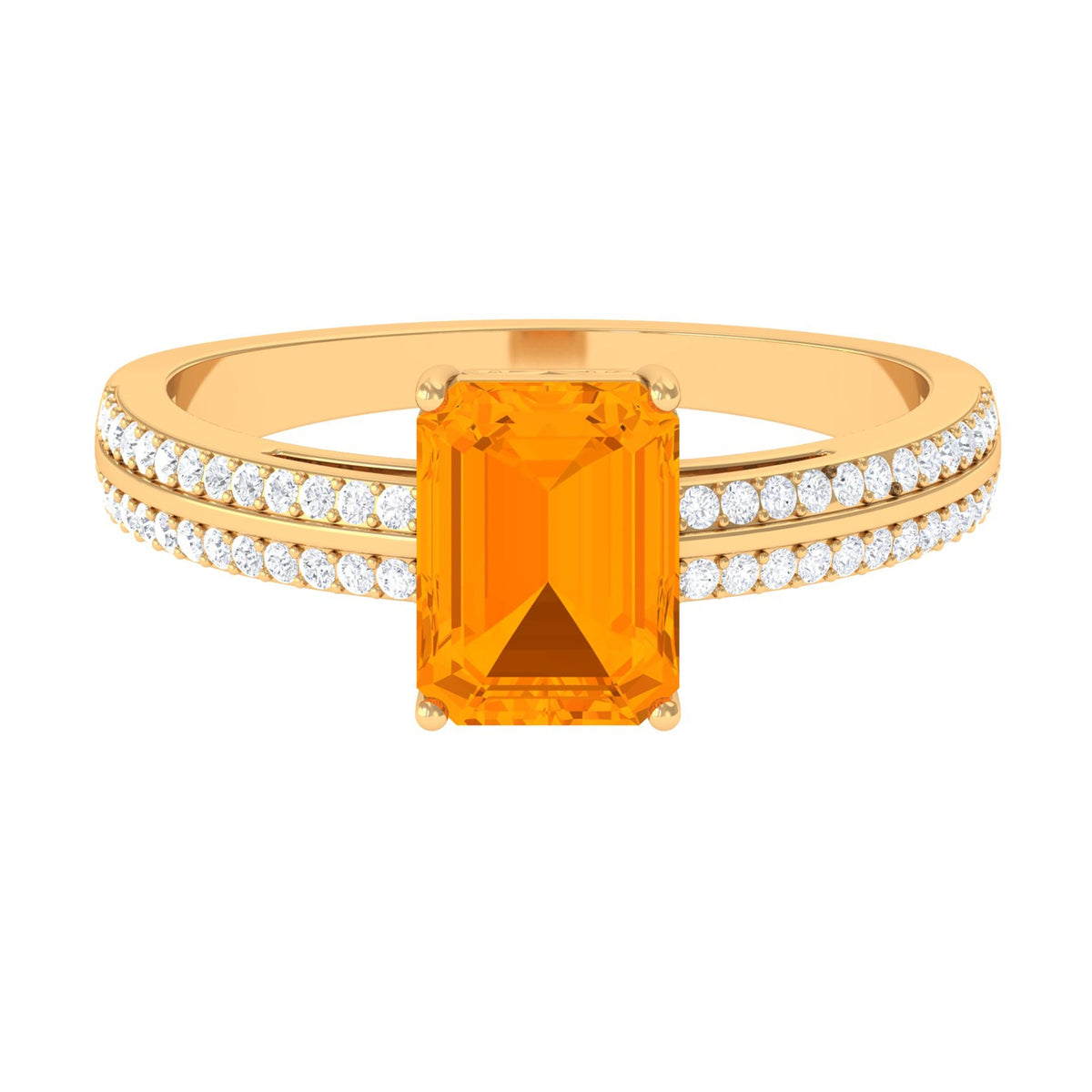 1 Carat Emerald Cut Fire Opal and Diamond Side Stone Engagement Ring