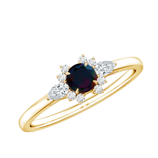 Claw Set Round Black Opal and Diamond Promise Ring