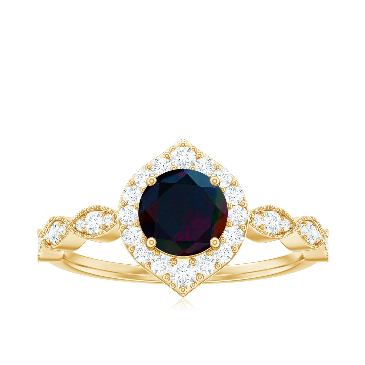 0.8 Carat Black Opal Vintage Engagement Ring with Diamond Accent