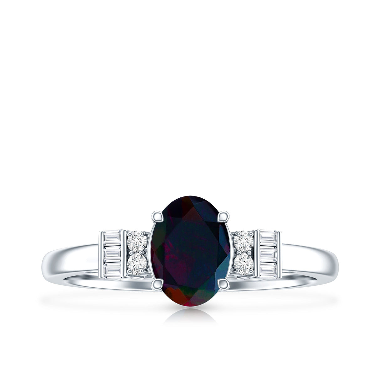 0.9 Carat Oval Cut Black Opal Engagement Ring with Diamond