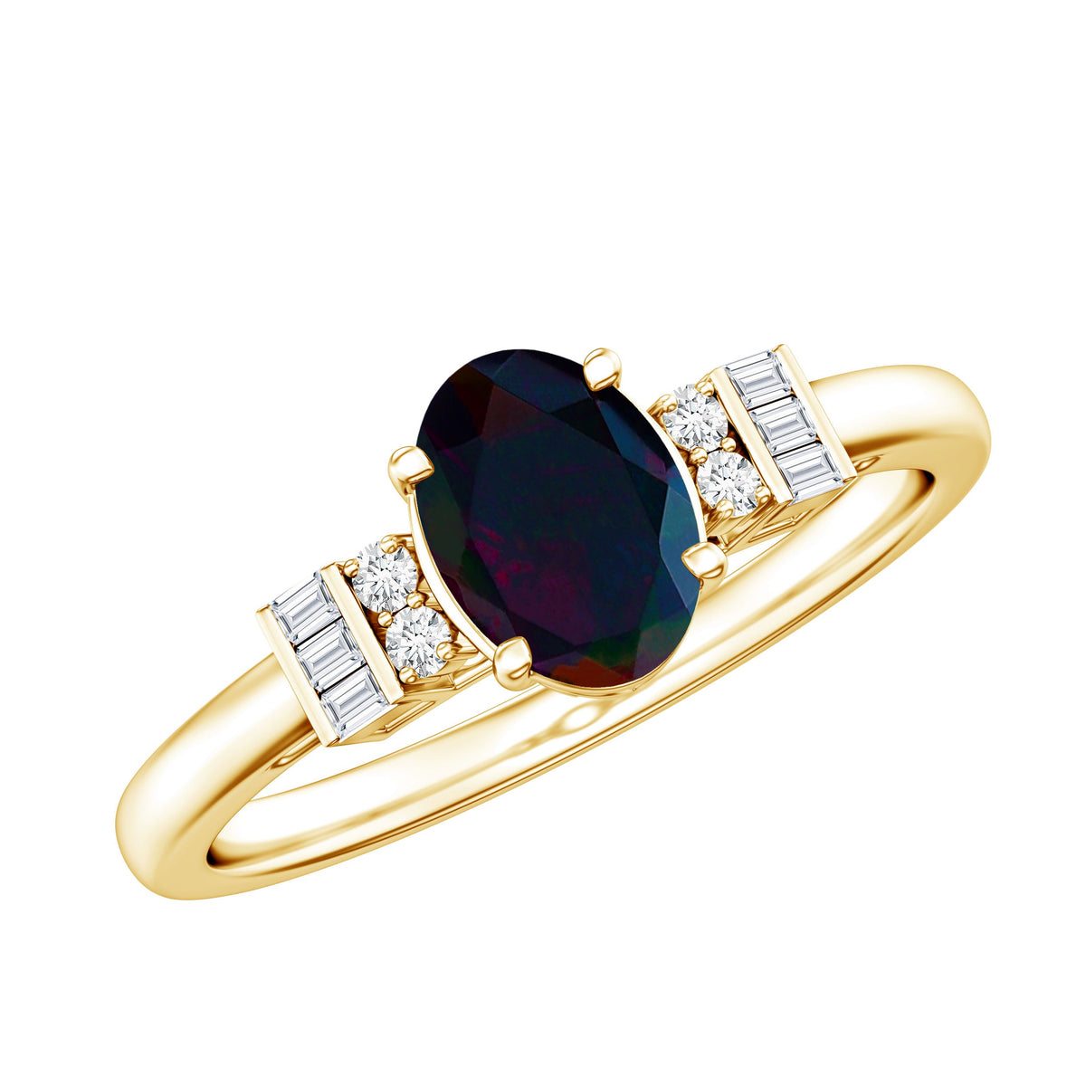 0.9 Carat Oval Cut Black Opal Engagement Ring with Diamond