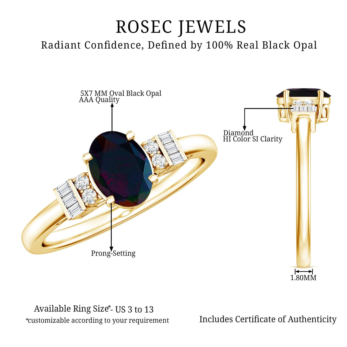 0.9 Carat Oval Cut Black Opal Engagement Ring with Diamond