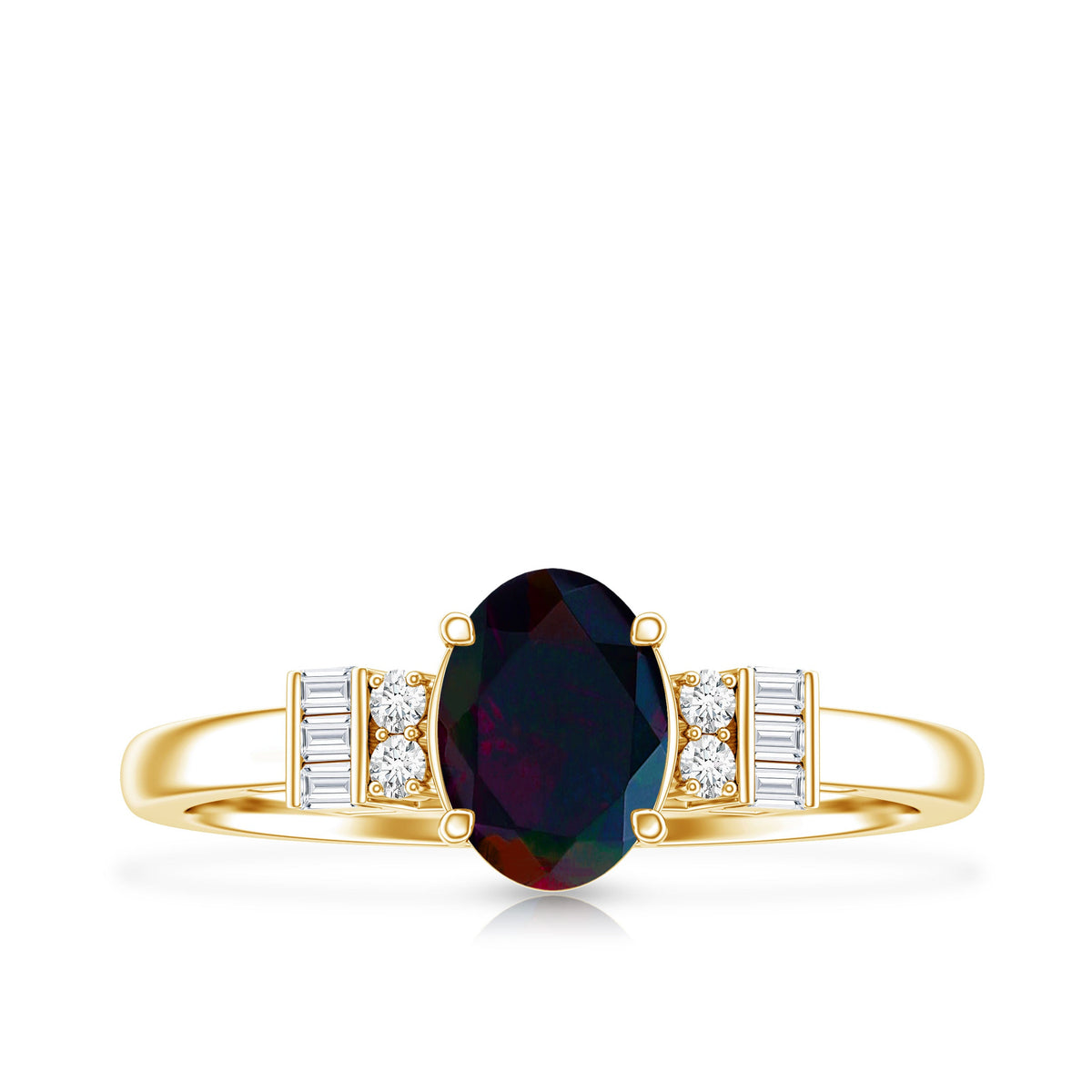 0.9 Carat Oval Cut Black Opal Engagement Ring with Diamond