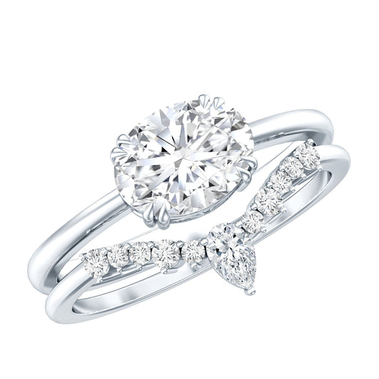 1.2 Carat Oval Shaped Moissanite East West Engagement Ring with Band