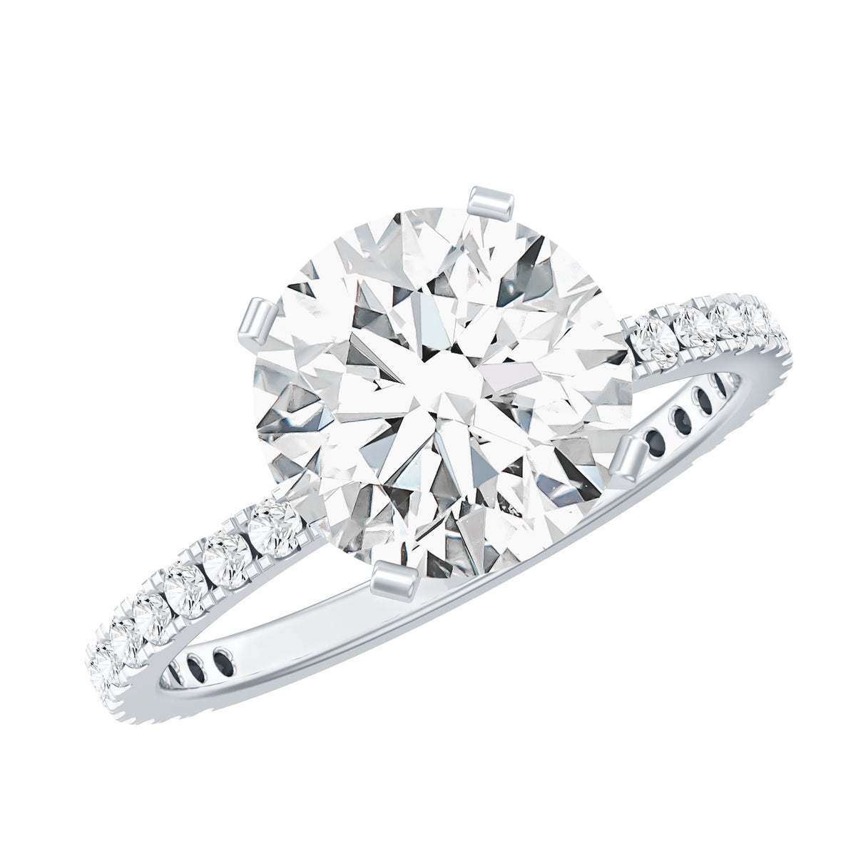 Certified Moissanite 3 Carat Engagement Ring with Side Stones