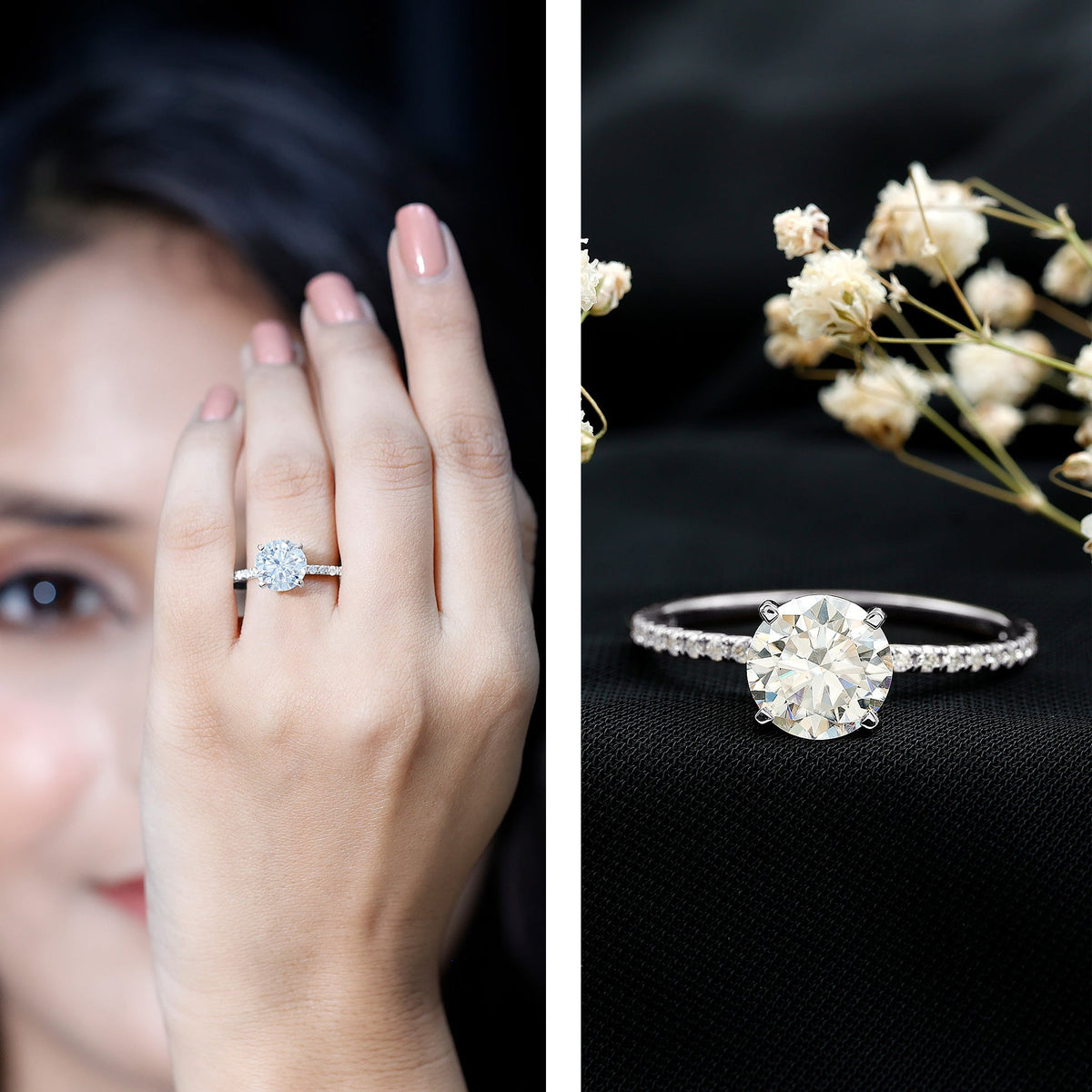 Certified Moissanite 3 Carat Engagement Ring with Side Stones