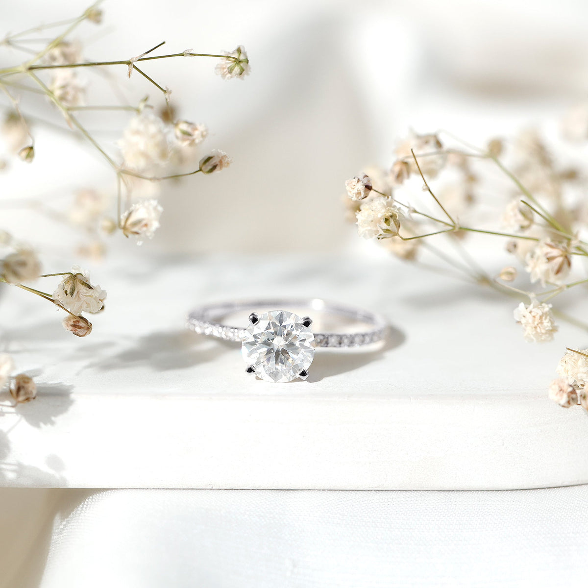 Certified Moissanite 3 Carat Engagement Ring with Side Stones