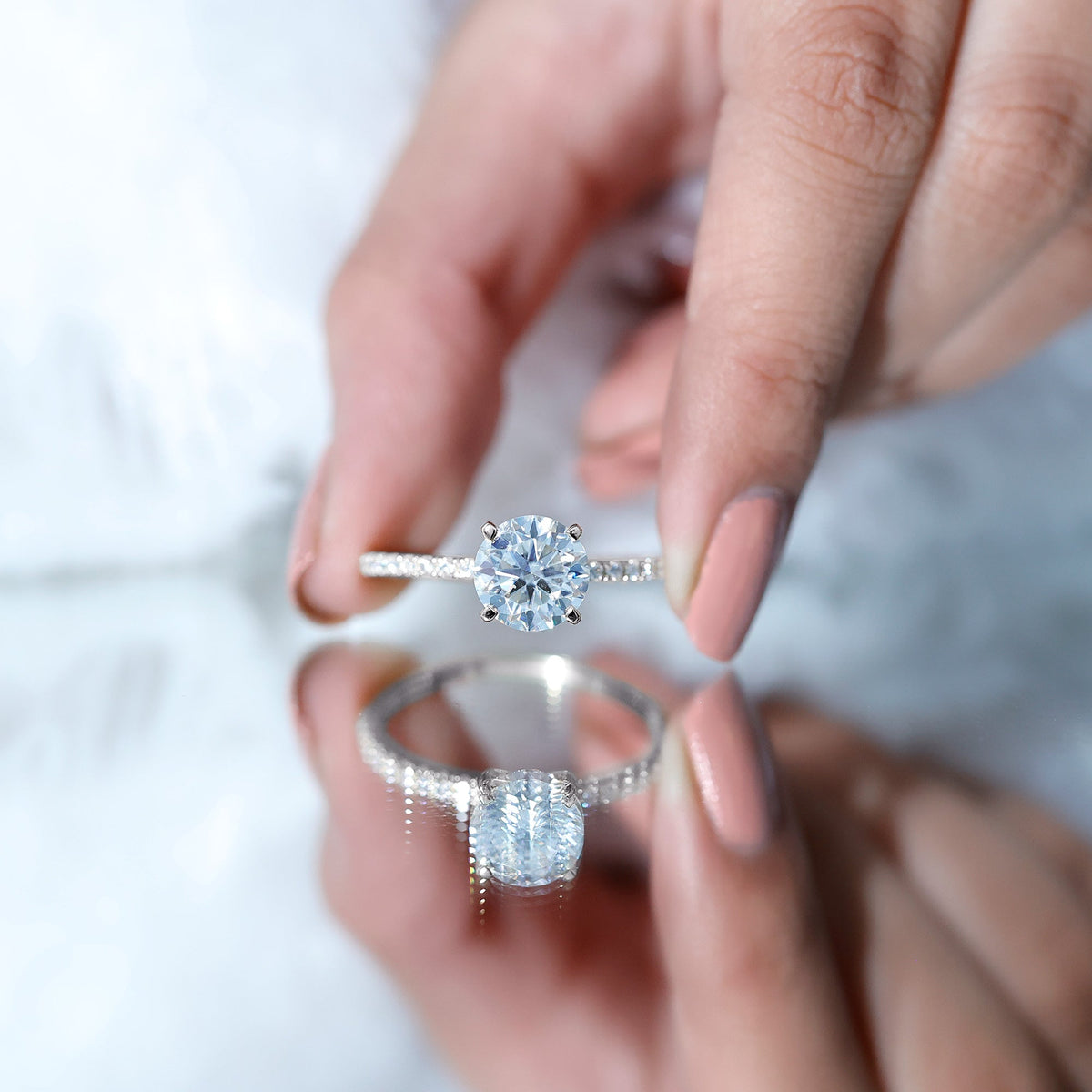 Certified Moissanite 3 Carat Engagement Ring with Side Stones