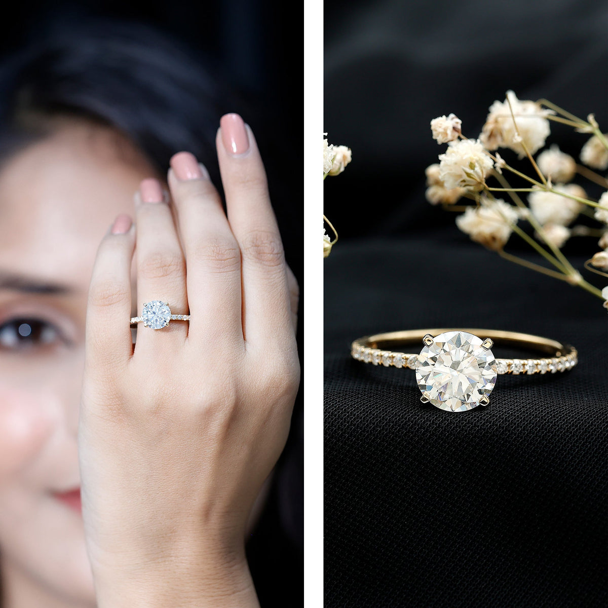 Certified Moissanite 3 Carat Engagement Ring with Side Stones