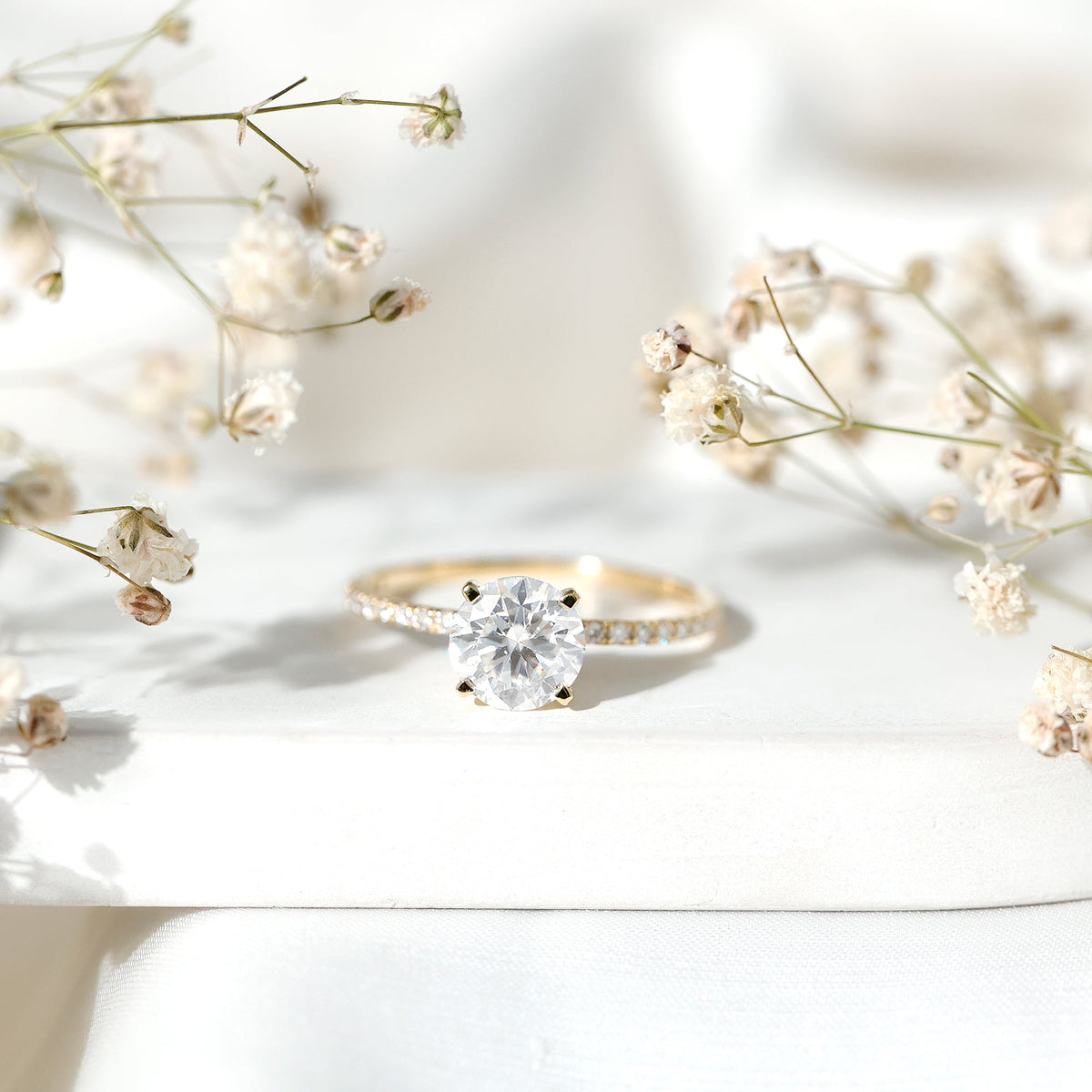 Certified Moissanite 3 Carat Engagement Ring with Side Stones