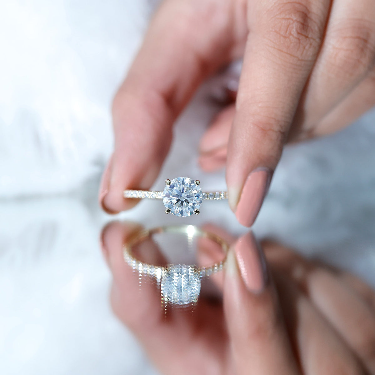 3 Carat Brilliant Cut Moissanite Classic Engagement Ring In Gold Plated Silver