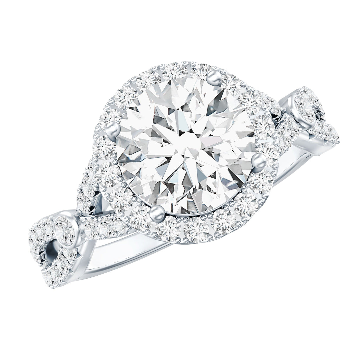 Certified 2 CT Moissanite Criss Cross Engagement Ring with Halo