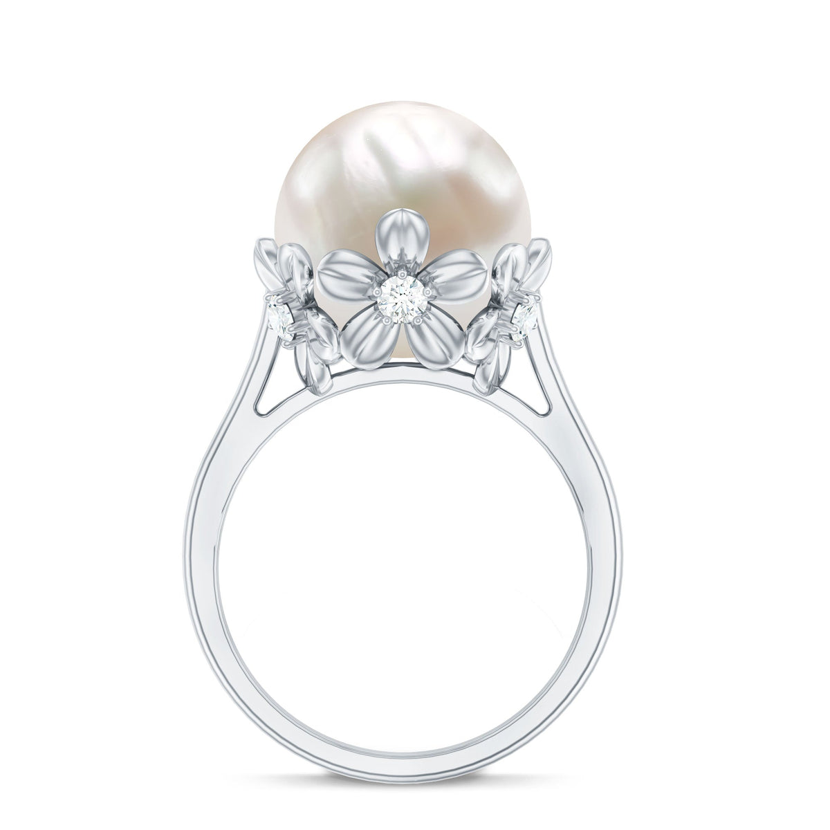 11 Carat Freshwater Pearl Flower Engagement Ring with Diamond