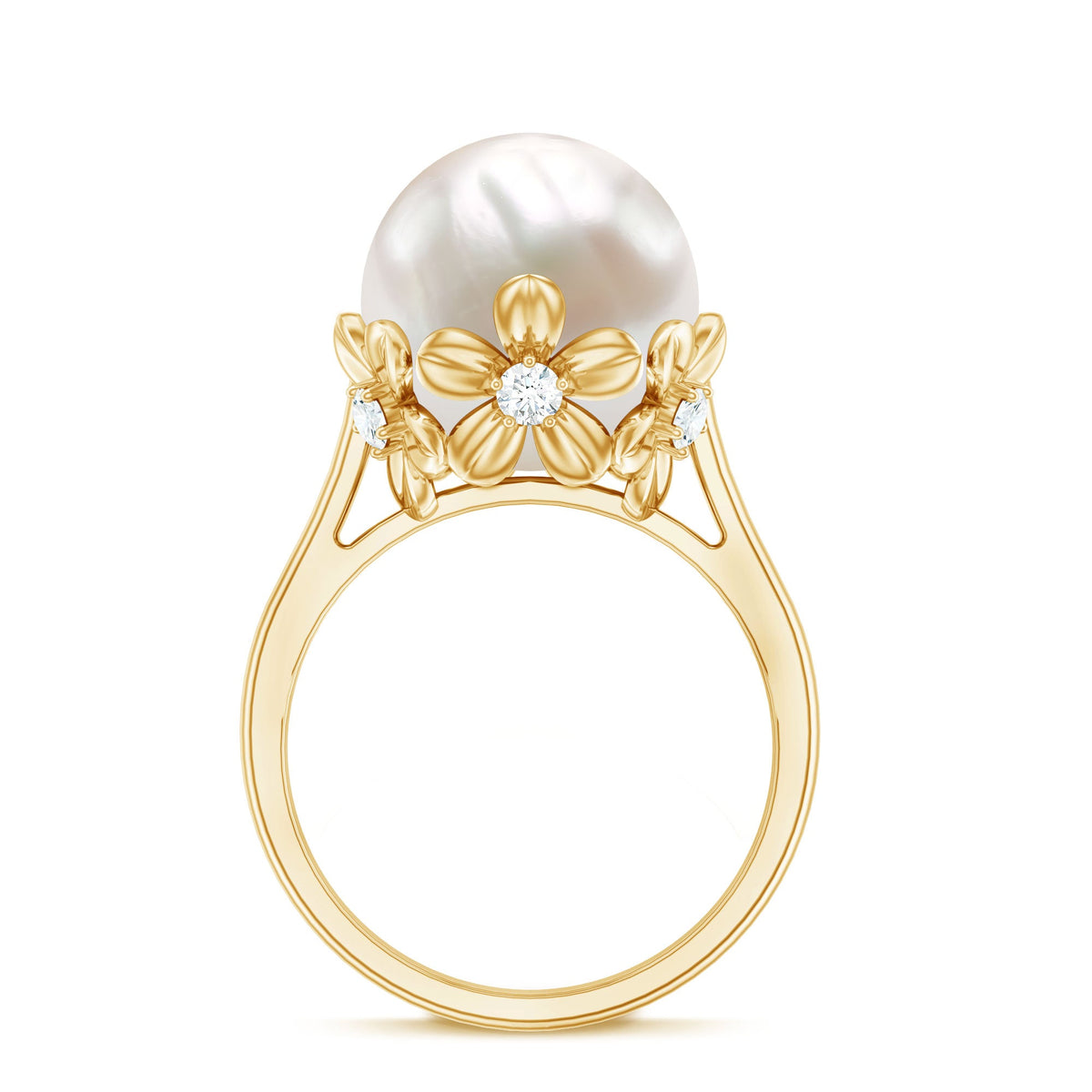 11 Carat Freshwater Pearl Flower Engagement Ring with Diamond