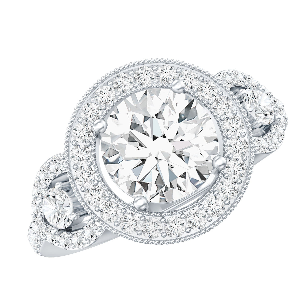 3 Carat Vintage Moissanite Halo Engagement Ring