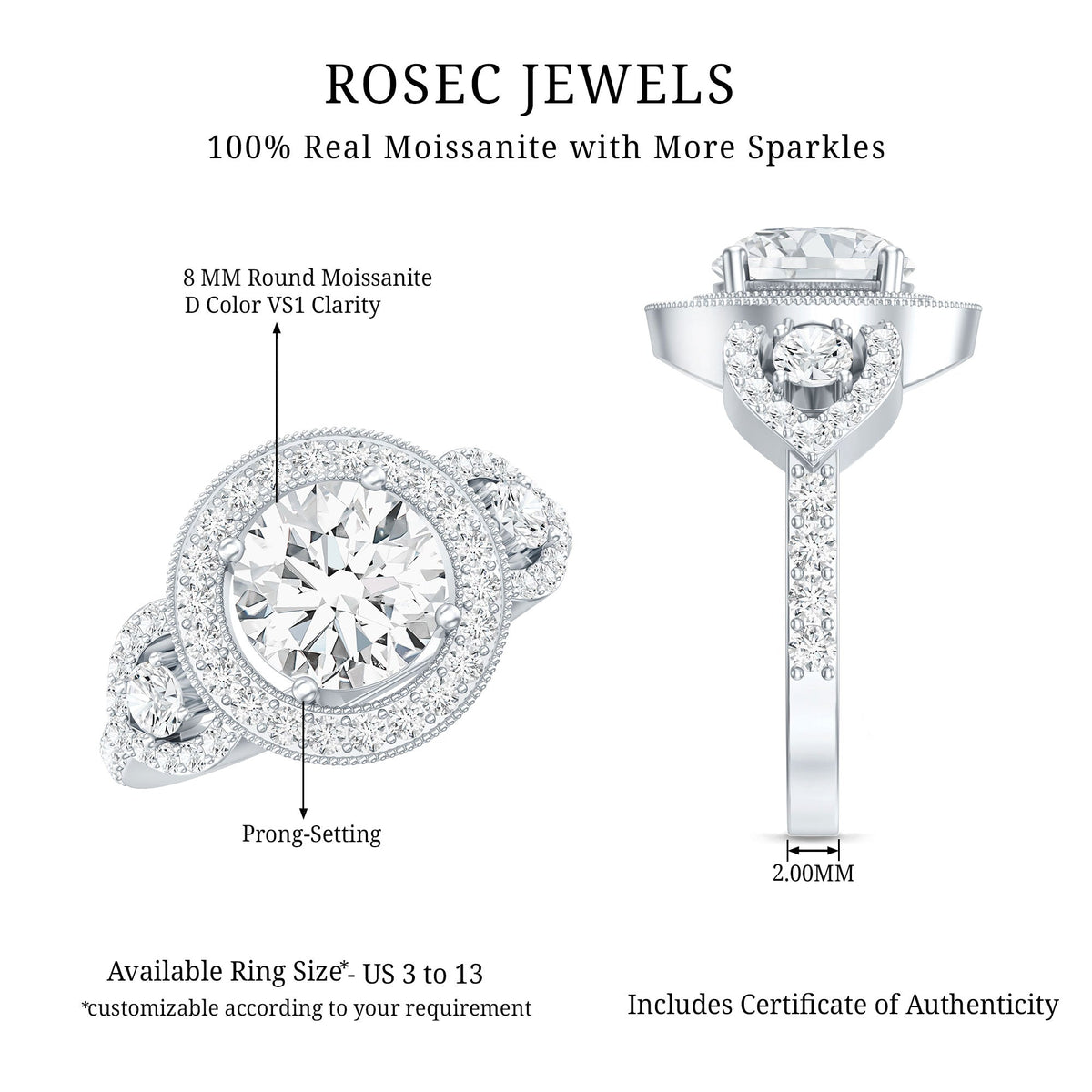 3 Carat Vintage Moissanite Halo Engagement Ring