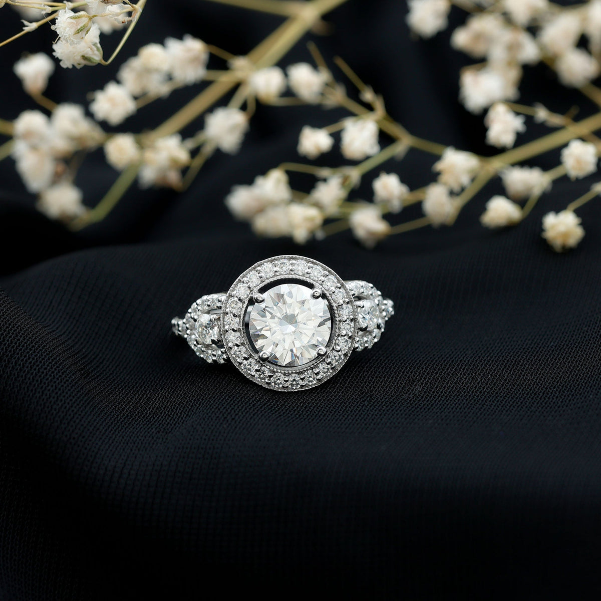3 Carat Vintage Moissanite Halo Engagement Ring