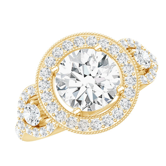 3 Carat Vintage Moissanite Halo Engagement Ring