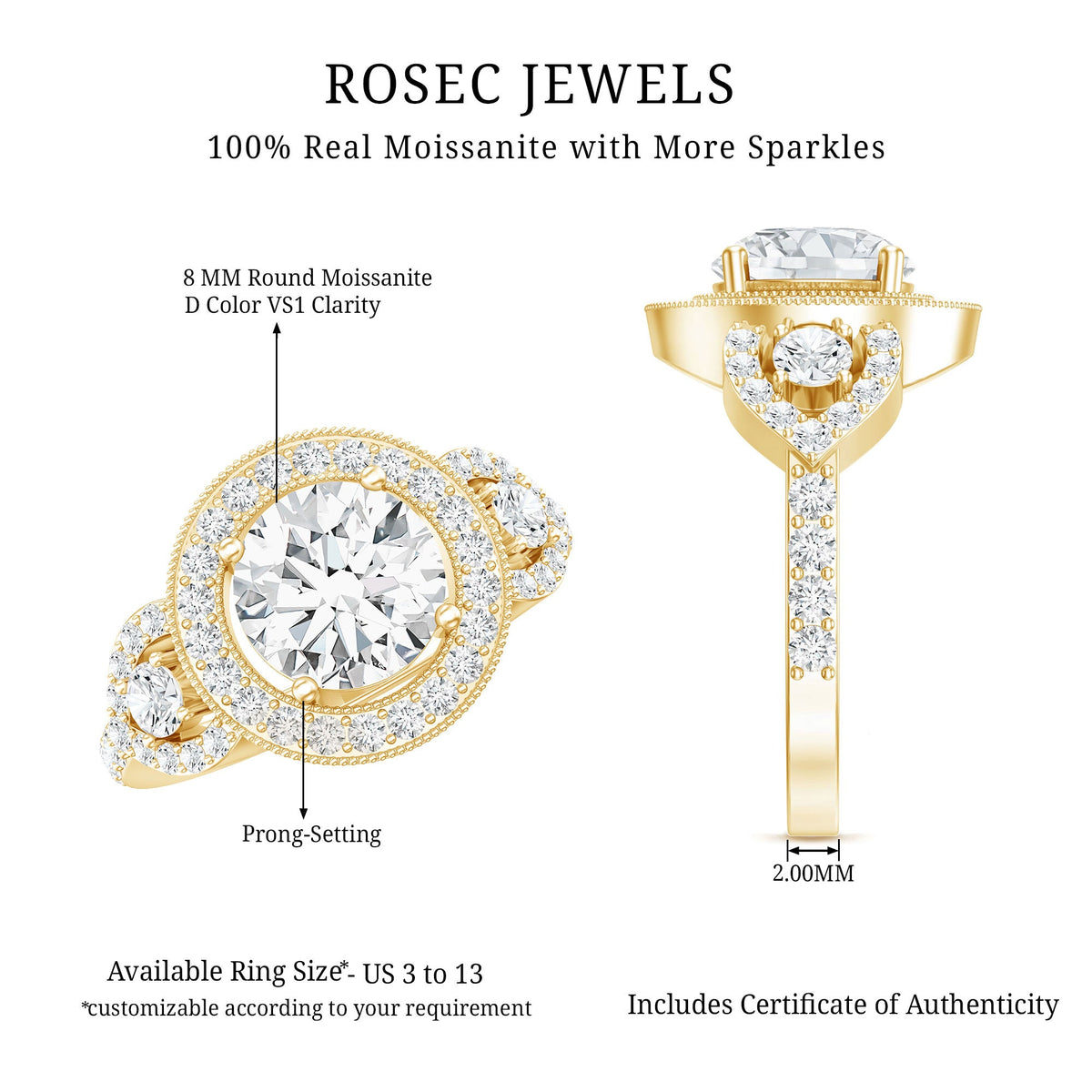 3 Carat Vintage Moissanite Halo Engagement Ring