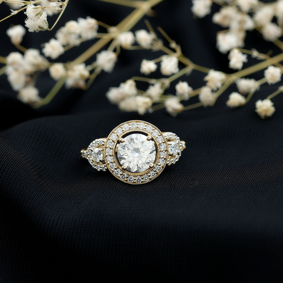 3 Carat Vintage Moissanite Halo Engagement Ring