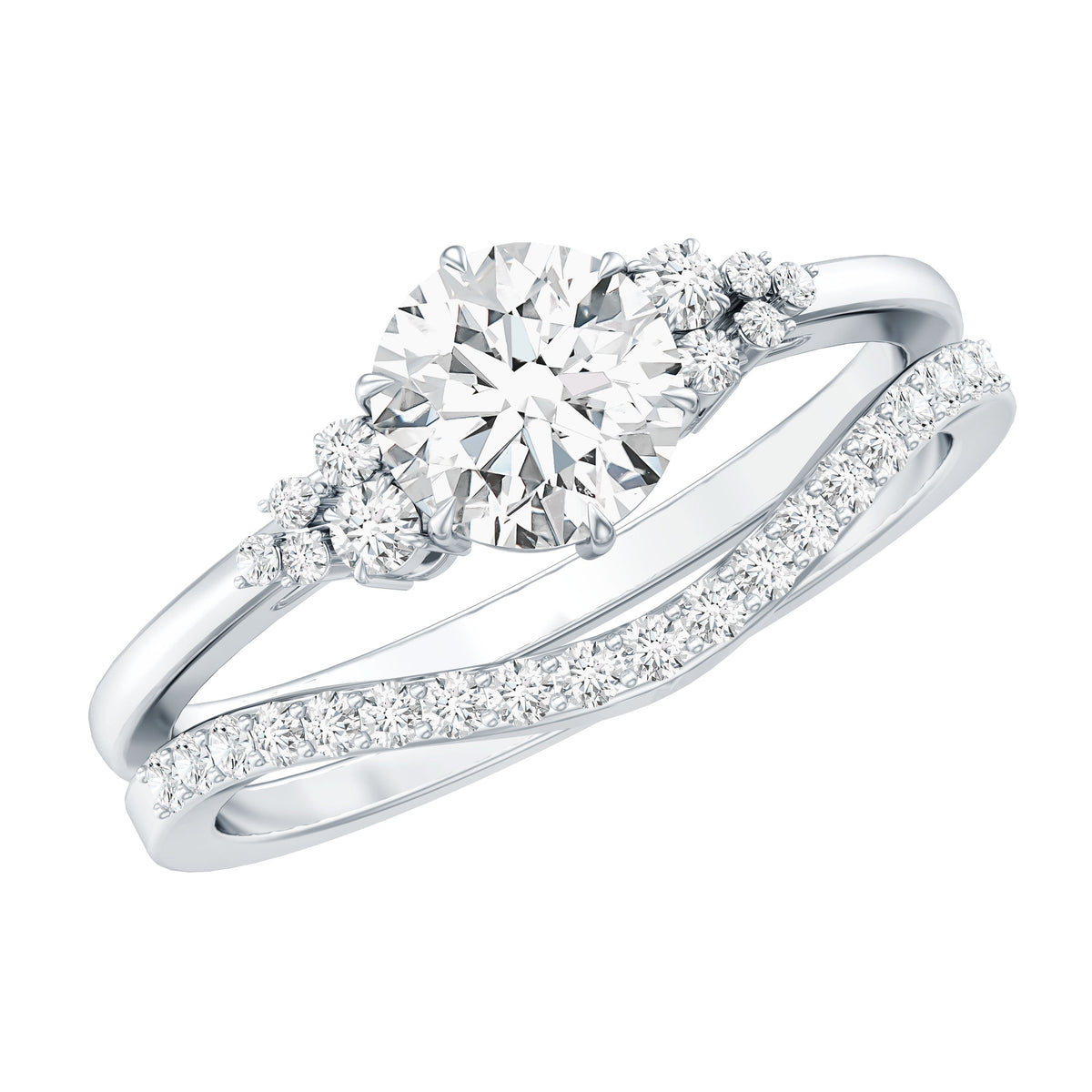 0.9 Carat Round Cut Moissanite Wedding Ring Set For Bride