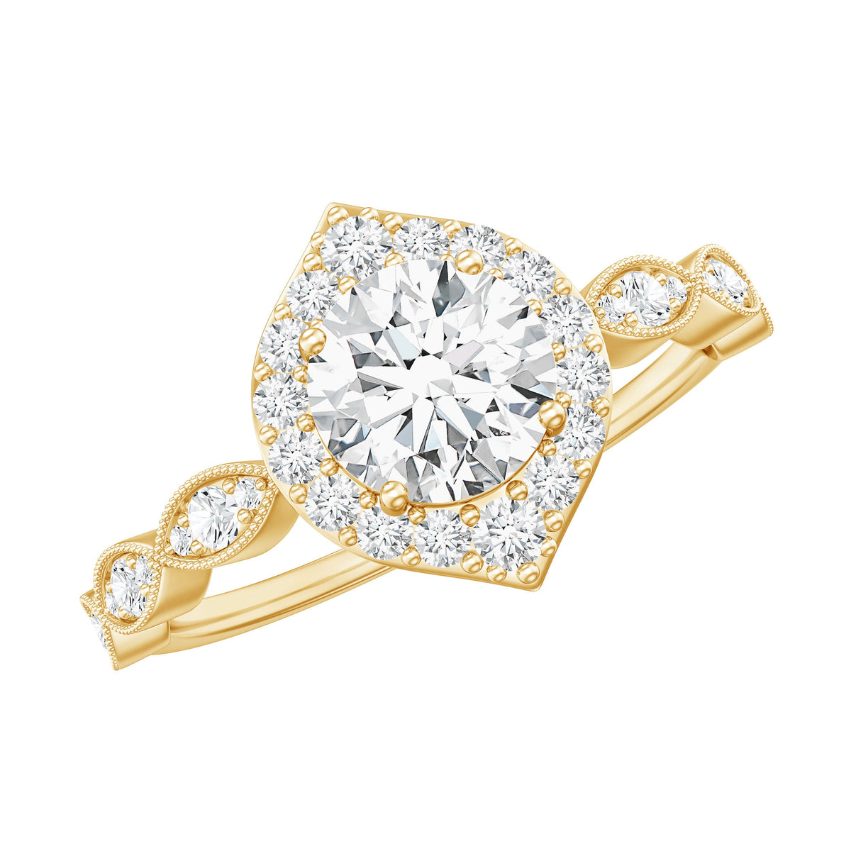 Antique Style Moissanite Halo Engagement Ring