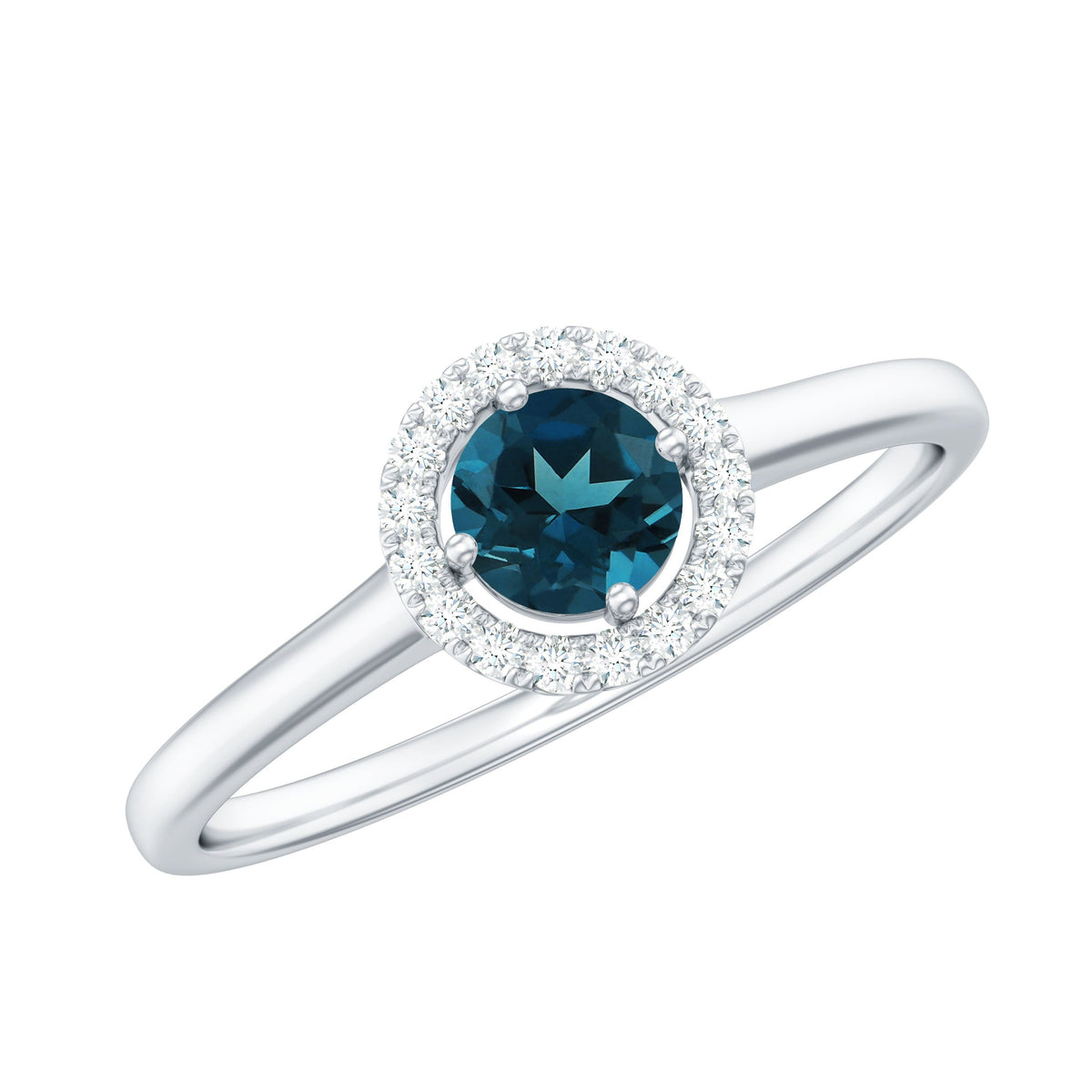 Certified Blue Topaz and Diamond Halo Promise Ring