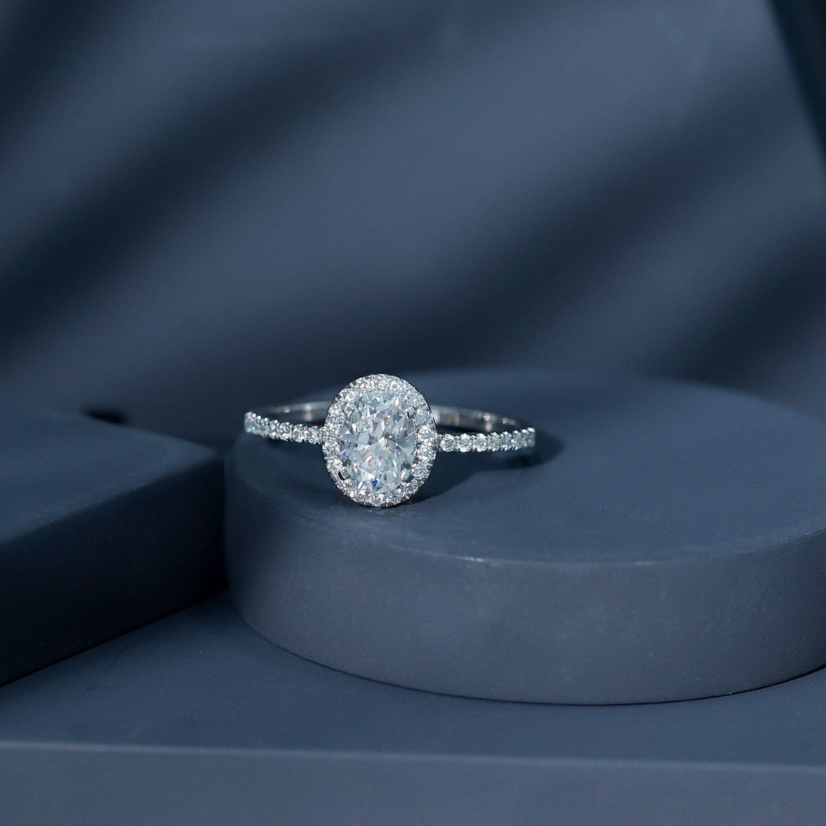1.2 Carat Certified Moissanite Oval Halo Engagement Ring For Her