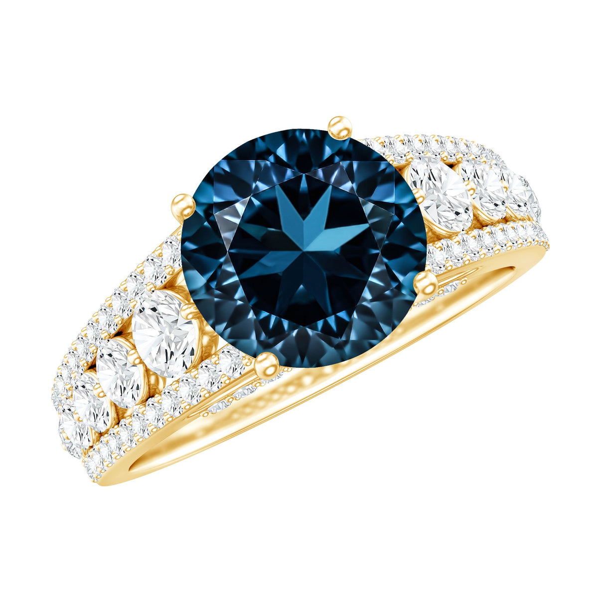 2 Carat London Blue Topaz Statement Engagement Ring with Side Stones
