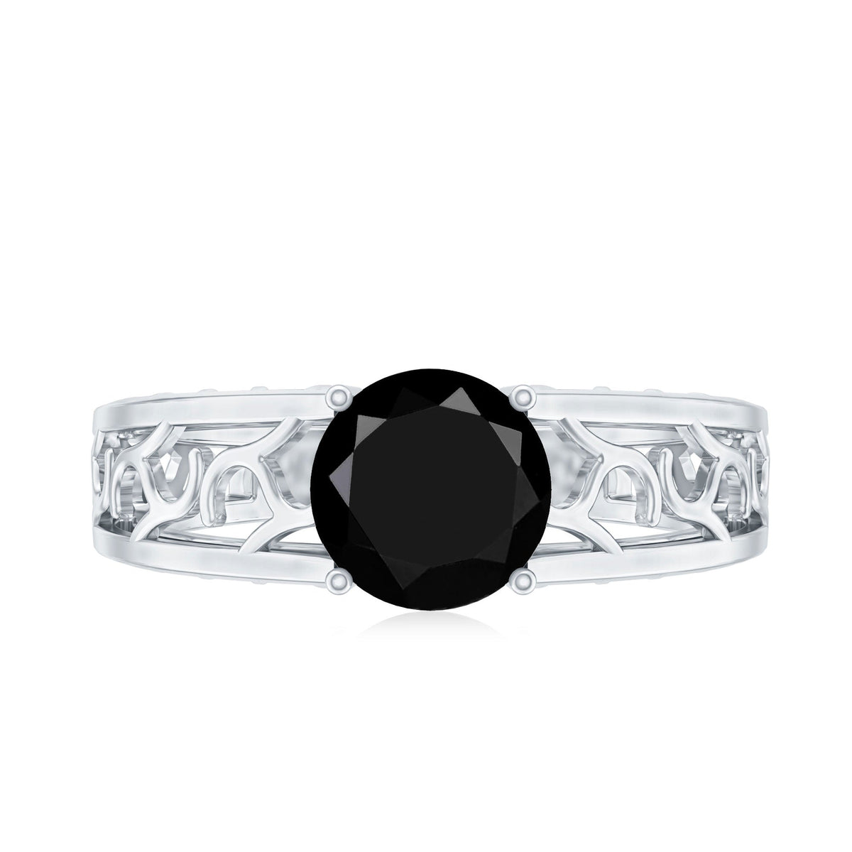 2 Carat Round Black Onyx Filigree Engagement Ring with Certificate