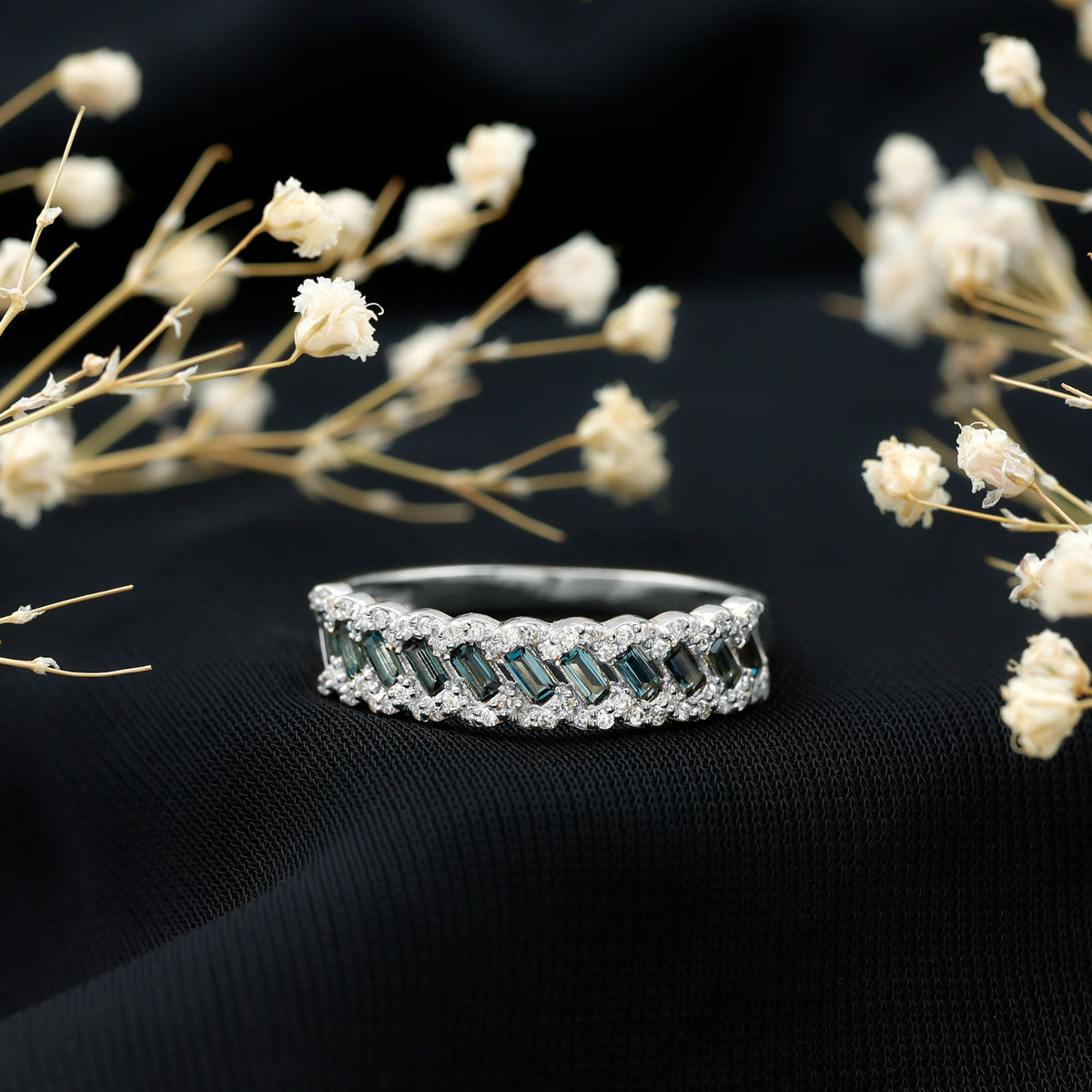 Real London Blue Topaz and Diamond Wedding Ring For Women