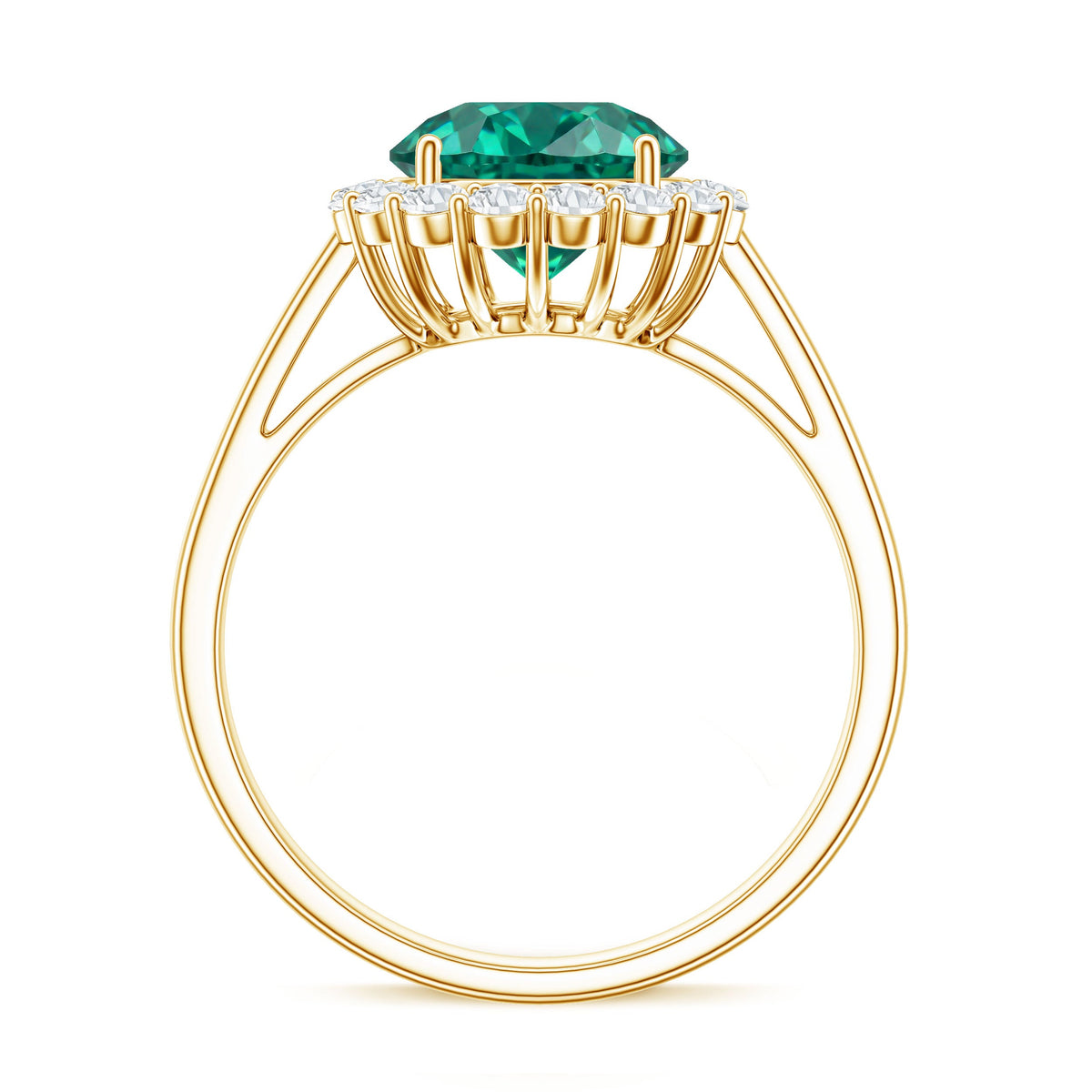 2 Carat Lab Grown Emerald Classic Engagement Ring with Diamond Halo