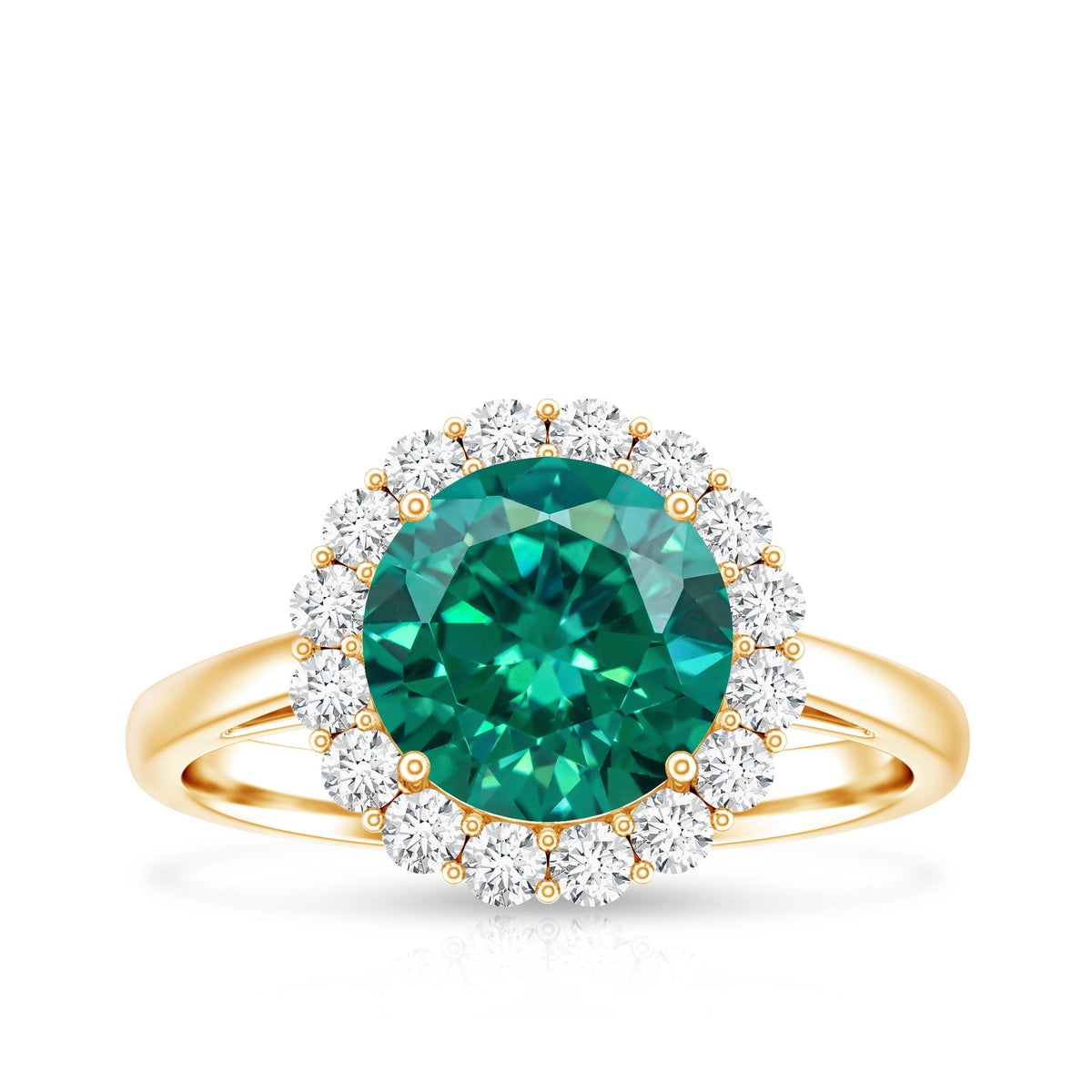 2 Carat Lab Grown Emerald Classic Engagement Ring with Diamond Halo