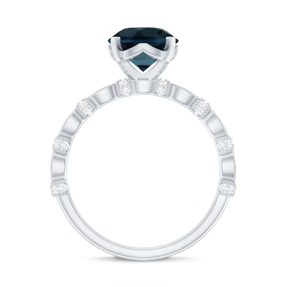 2 Carat London Blue Topaz Solitaire Engagement Ring with Diamonds