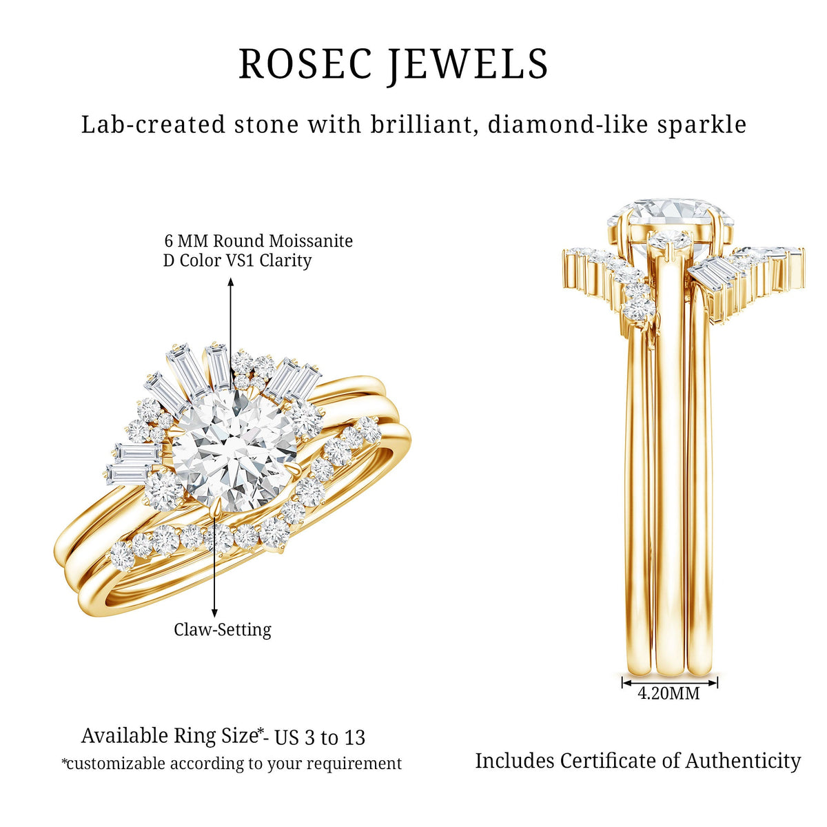 0.9 Carat Vintage Inspired Moissanite 3 Piece Wedding Ring Sets
