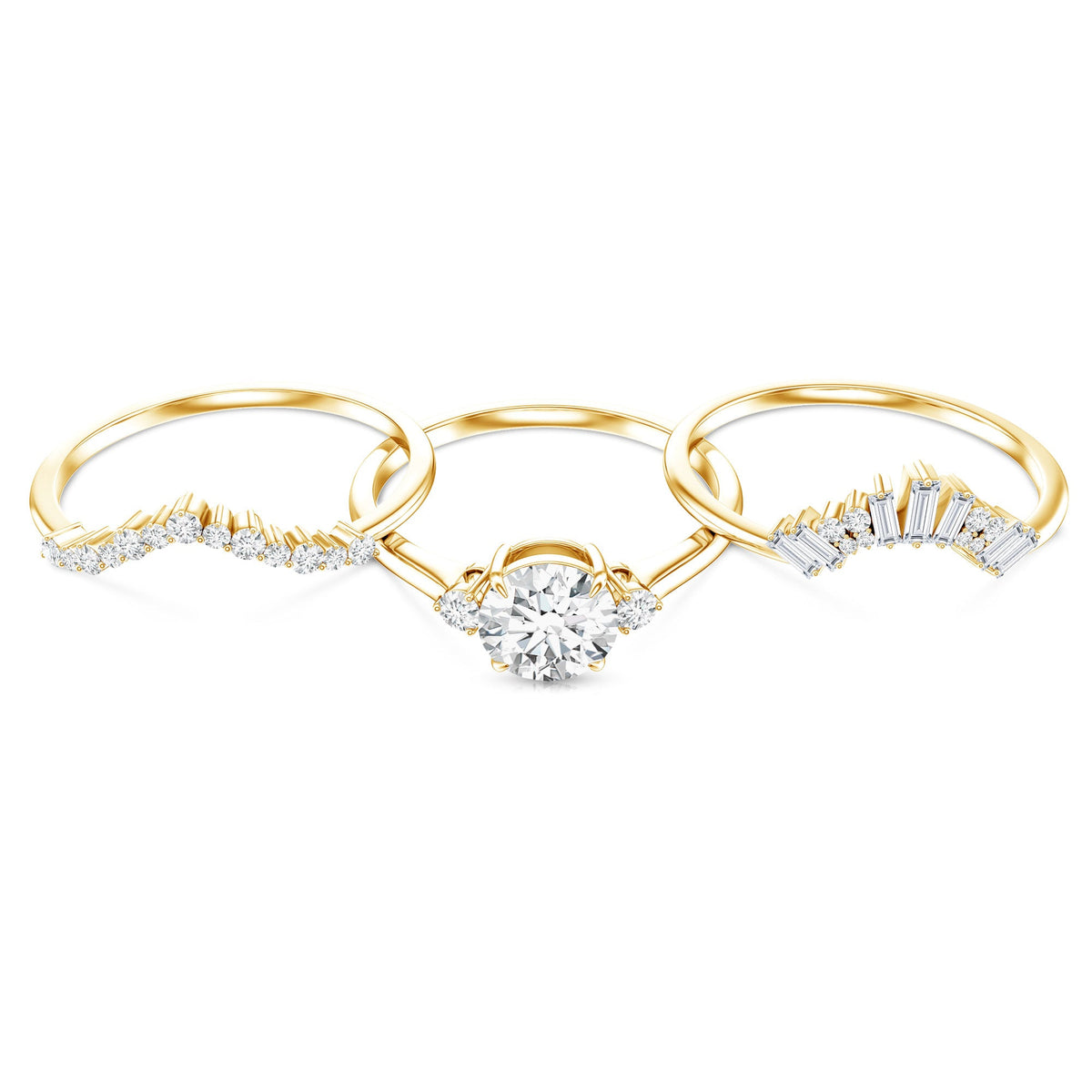 0.9 Carat Vintage Inspired Moissanite 3 Piece Wedding Ring Sets