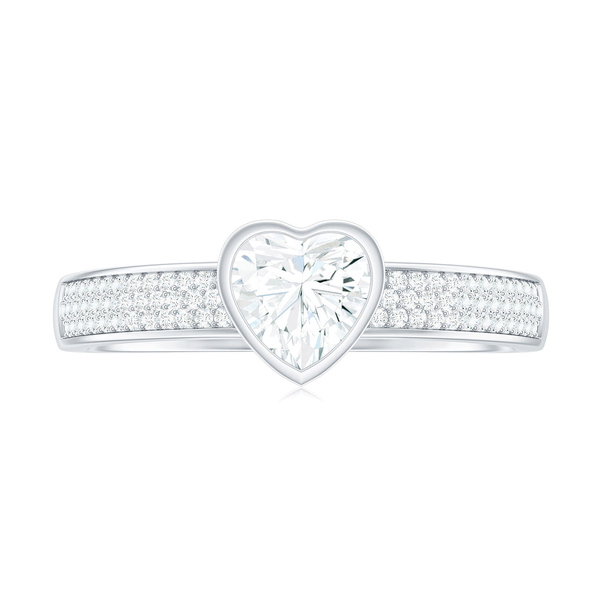 Bezel Set Moissanite Heart Shaped Engagement Ring with Side Stones
