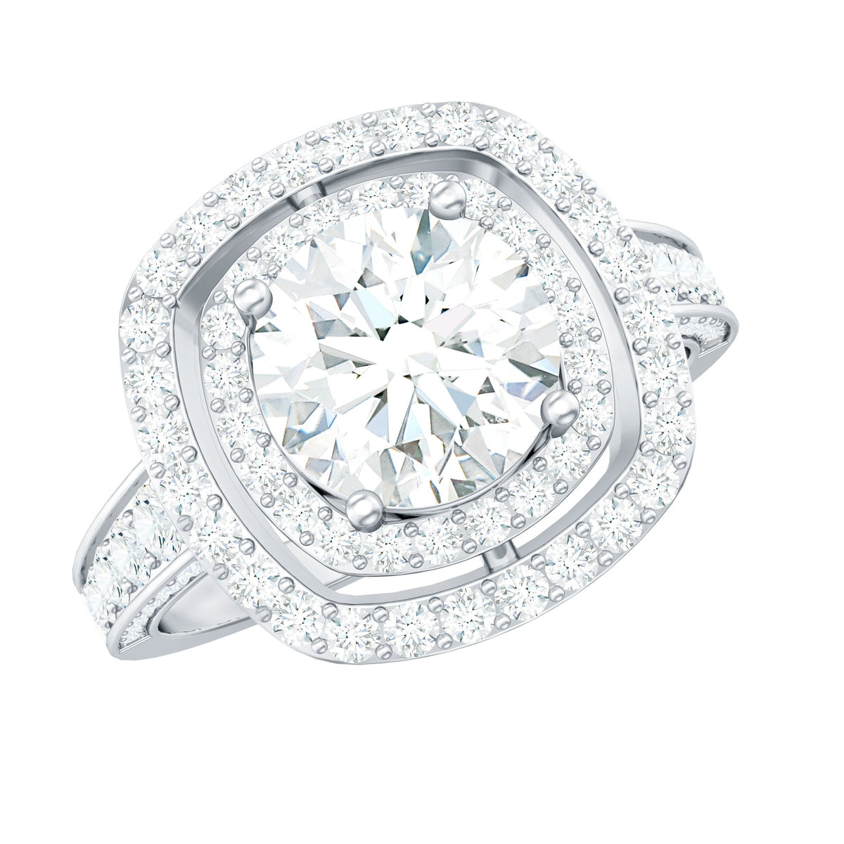 2 Carat Round Shape Moissanite Double Halo Statement Ring